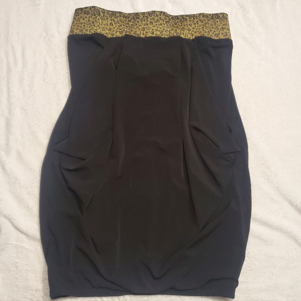 80s Black Strapless Dress with Leopard Print Accent - Picture 1 of 4